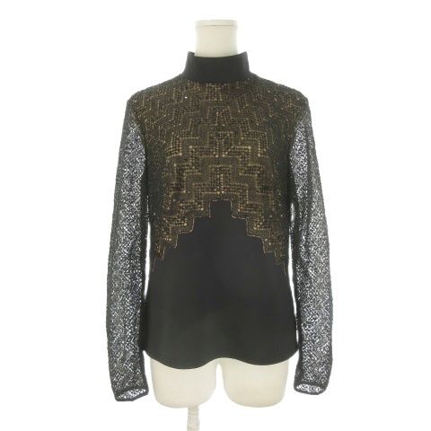 タダシショージ TADASHI SHOJI カットソー 6 黒 ブラック タートルネック レース スパンコール 長袖 AQW2224 /CK13 ■ECD005