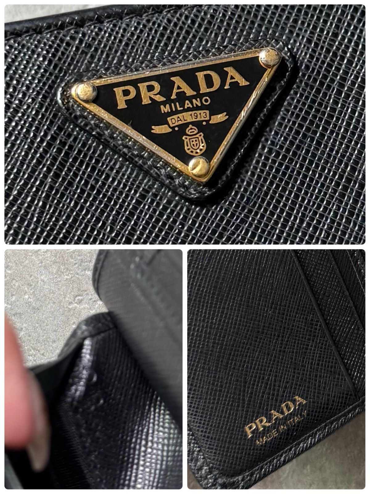 PRADA プラダ 二つ折り財布 三角ロゴ サフィアーノ レザー ブラック