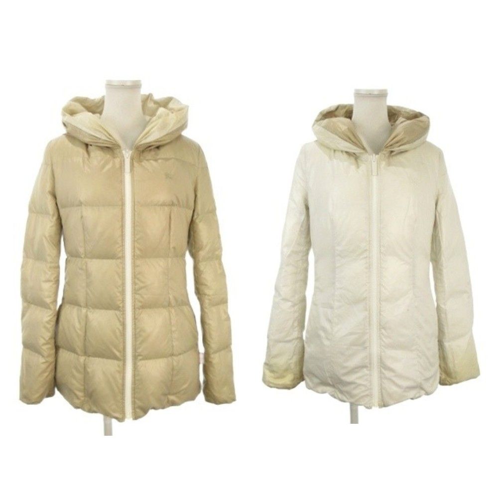 バーバリーブルーレーベル BURBERRY BLUE LABEL リバーシブル ダウンジャケット 上着 38 ベージュ 白 ホワイト フード付き 長袖 無地 E1F47-689-40 /AO11 ■ECD005