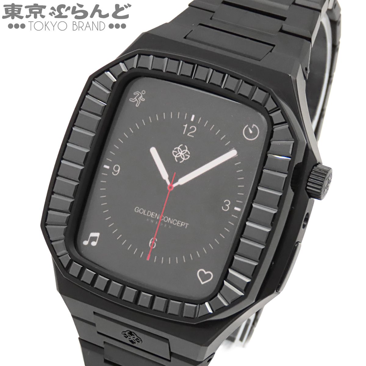 ゴールデンコンセプト GOLDEN CONCEPT アップルウォッチ用 ケース EVD-44 ブラック 黒 SS スワロフスキー 44ｍｍ対応 箱付 腕時計ベルト メンズ 101840483