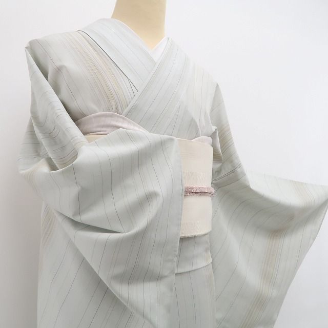 新品・夏牛首紬】紗紬 縦縞 お仕立て上がり品 夏着物 証紙付 白山工房
