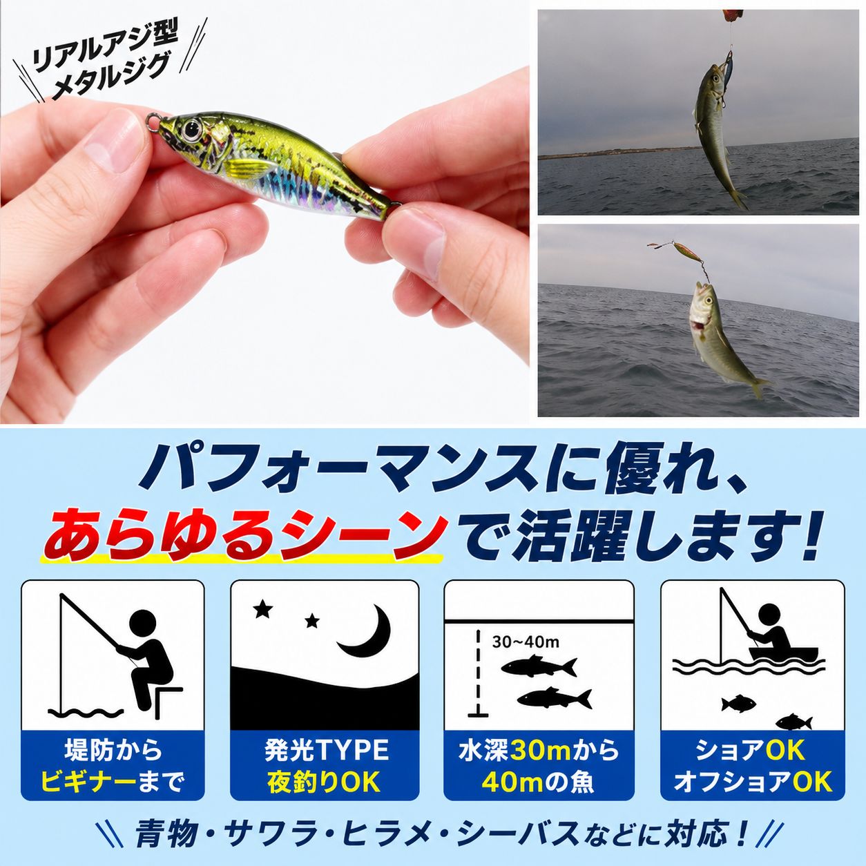 メタルジグ 2個セット 豆アジ グロー 40g 60g 80g 青物 ブリ サワラ