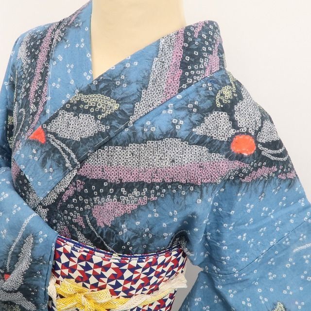 新品・浴衣】有松鳴海絞り 蝶 夏着物 綿 仕付け糸付 tomihisa“空を舞う