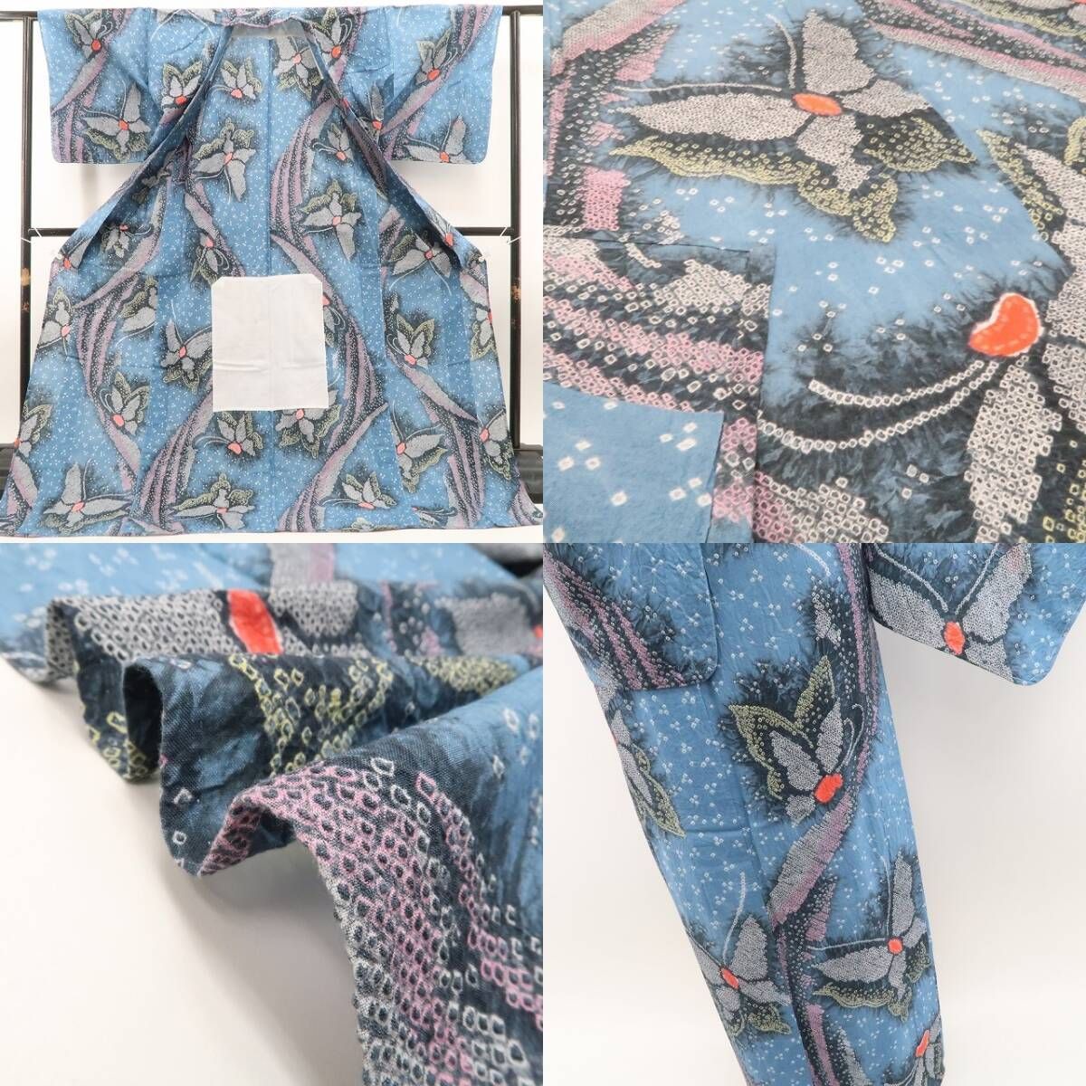 新品・浴衣】有松鳴海絞り 蝶 夏着物 綿 仕付け糸付 tomihisa“空を舞う