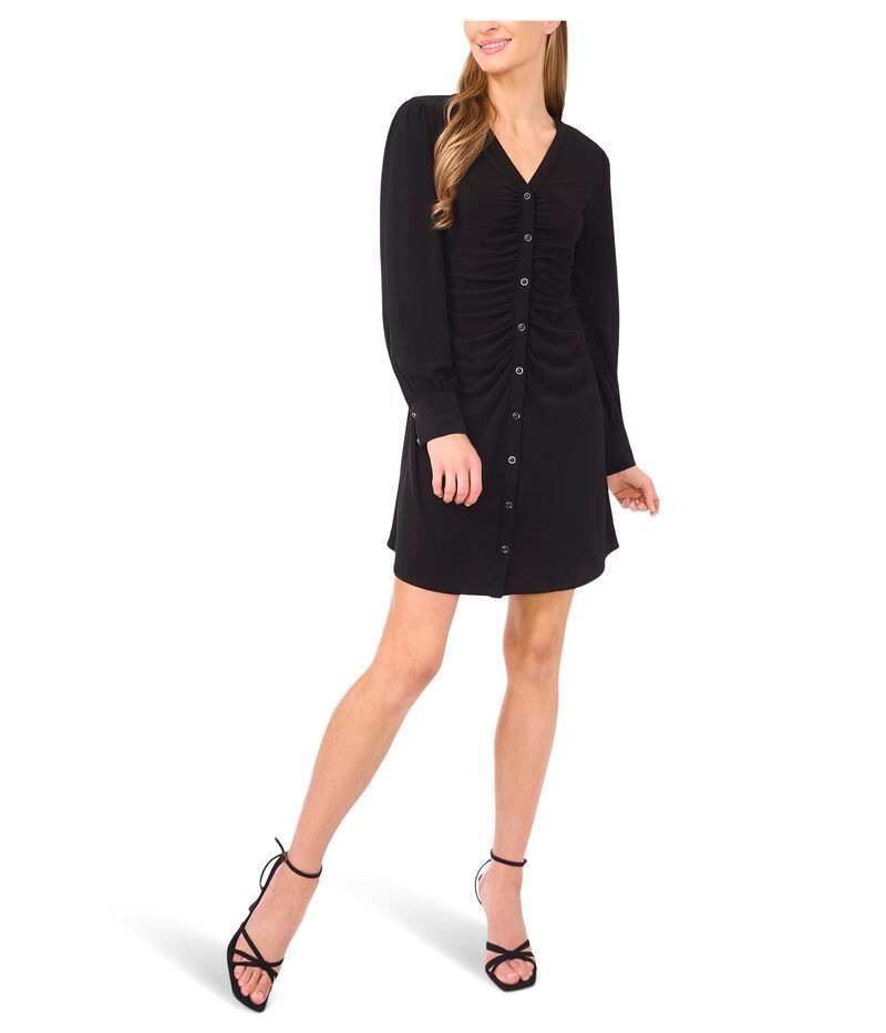 セセ レディース トップス ワンピース Vネック ボタンダウン ダウン CeCe Shirred VNeck Button Down Dress Rich Black ブラック