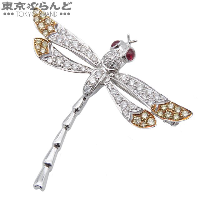241100079658 ノーブランド no brand トンボモチーフ ルビー ダイヤモンド イエローダイヤモンド ピンブローチ K18WG R0.18ct D0.75ct