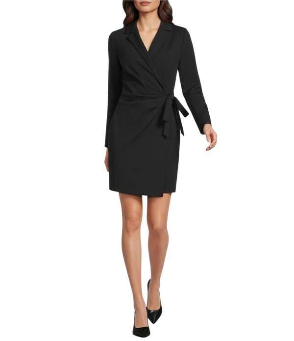 アレックスマリー レディース トップス ワンピース ミニ Alex Marie Celina Stretch Ponte Long Sleeve Mini Wrap Dress Black ブラック