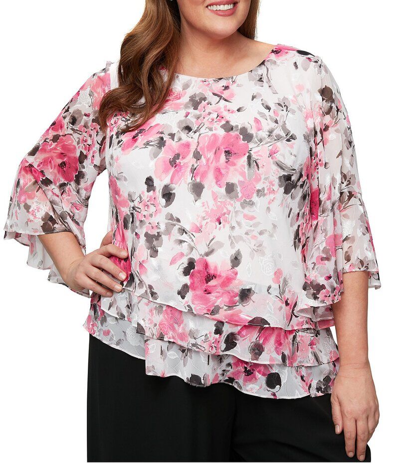 アレックスイブニングス レディース トップス ワンピース フラワー柄 プラスサイズ プリント ブラウス フラワー Alex Evenings Plus Size Floral Print 34 Sle