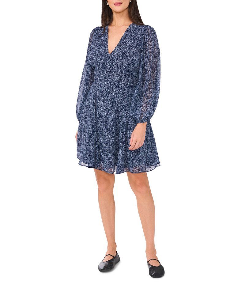 ワンステート レディース トップス ワンピース Vネック フラワー柄 プリント シアー フラワー 1 STATE Ditsy Floral Print VNeck Sheer Blouson Long