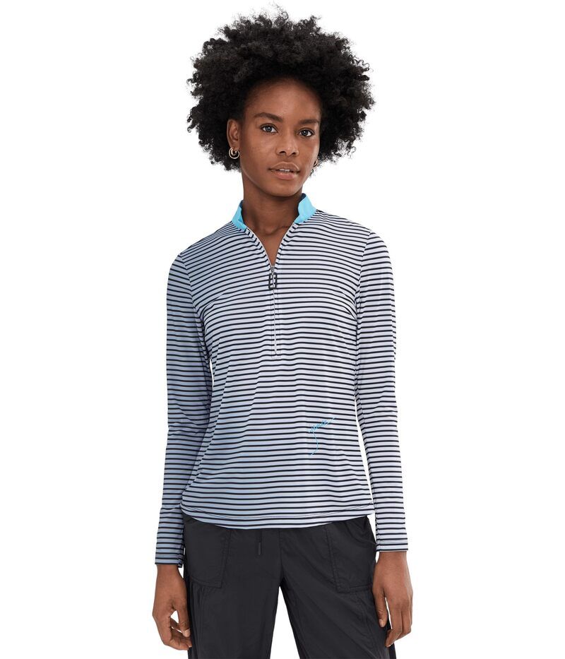 ジャイミーサドック レディース トップス シャツ ハーフジップ Jamie Sadock Sunsense Gradient Stripe Long Sleeve Quarter Zip Black