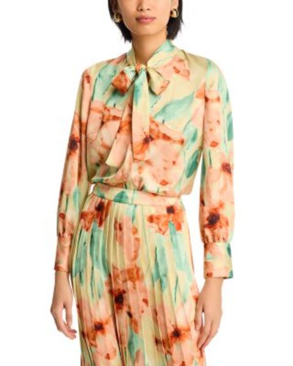 ミソック レディース トップス シャツ クレープ フラワー柄 プリント ブラウス フラワー Misook Floral Print Crepe de Chine Blouse SunglowAmber