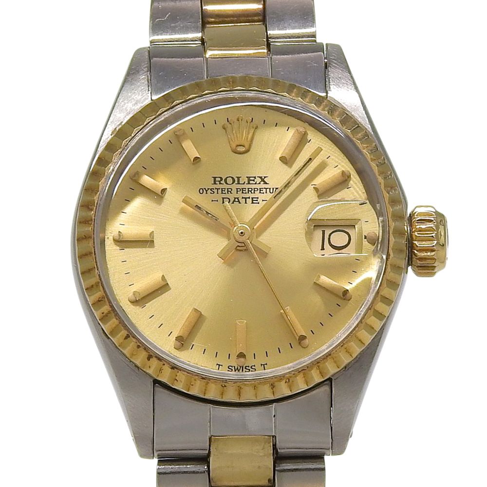 【ROLEX】ロレックス オイスターパーペチュアル デイト 6517 ステンレススチール×K18イエローゴールド 自動巻き アナログ表示 レディース ゴールド文字盤 腕時計