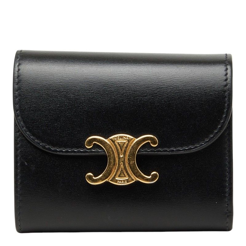セリーヌ トリオンフ スモール ウォレット 三つ折り財布 ブラック レザー レディース CELINE【1-0274004】