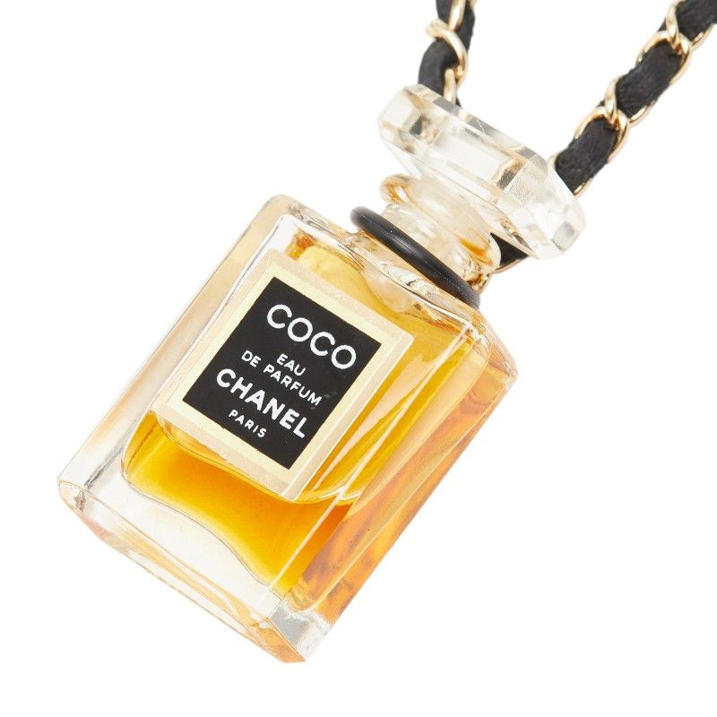 シャネル COCO EAU DE PARFUM ココ オードゥ パルファム 香水 チェーン ネックレス クリア ブラック ゴールド ガラス レザー レディース CHANEL【1-0274471】