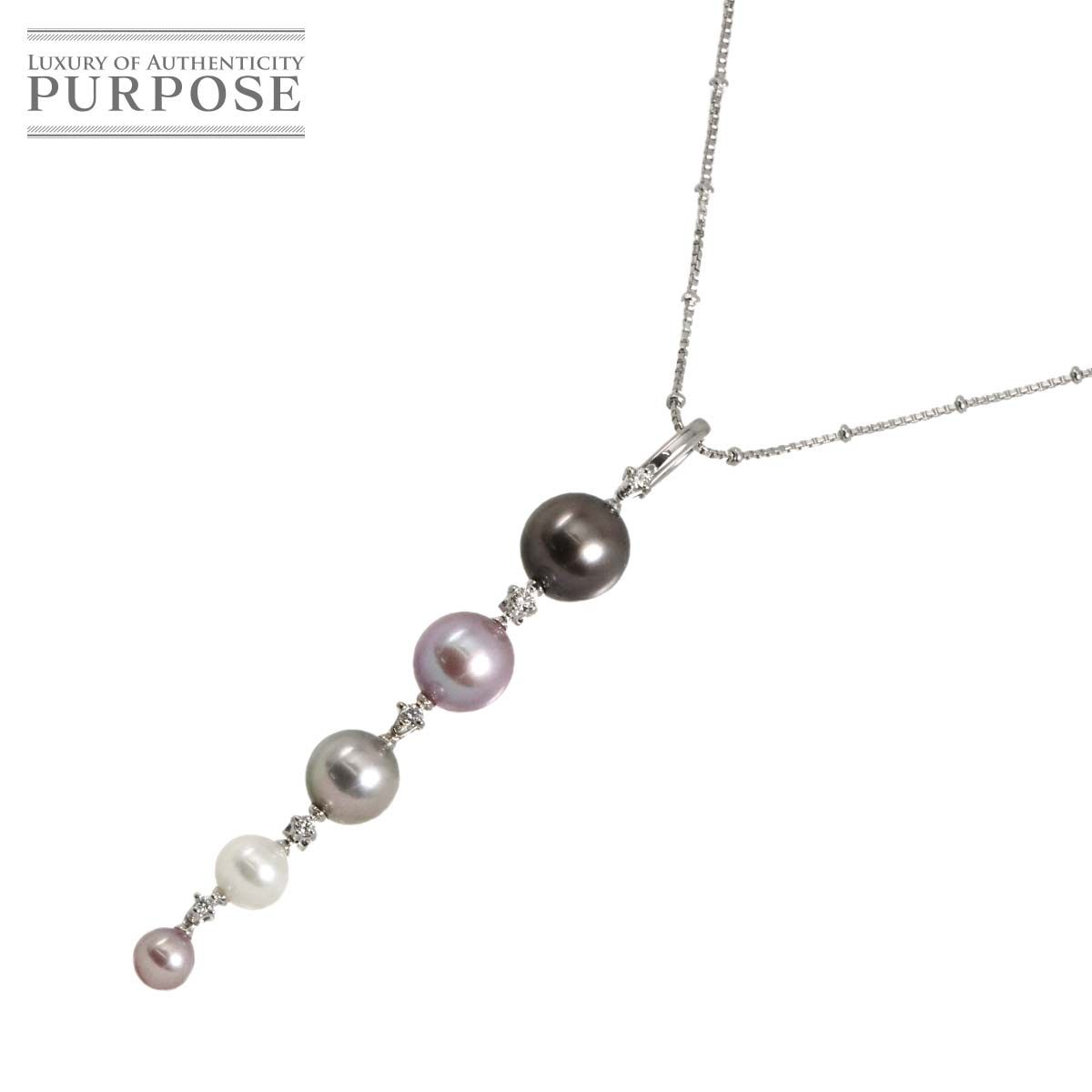 黒蝶 白蝶真珠 9.2-5.1mm ダイヤ 0.10ct ネックレス 40.5cm K18 WG ホワイトゴールド 750 Pearl Necklace 90320837