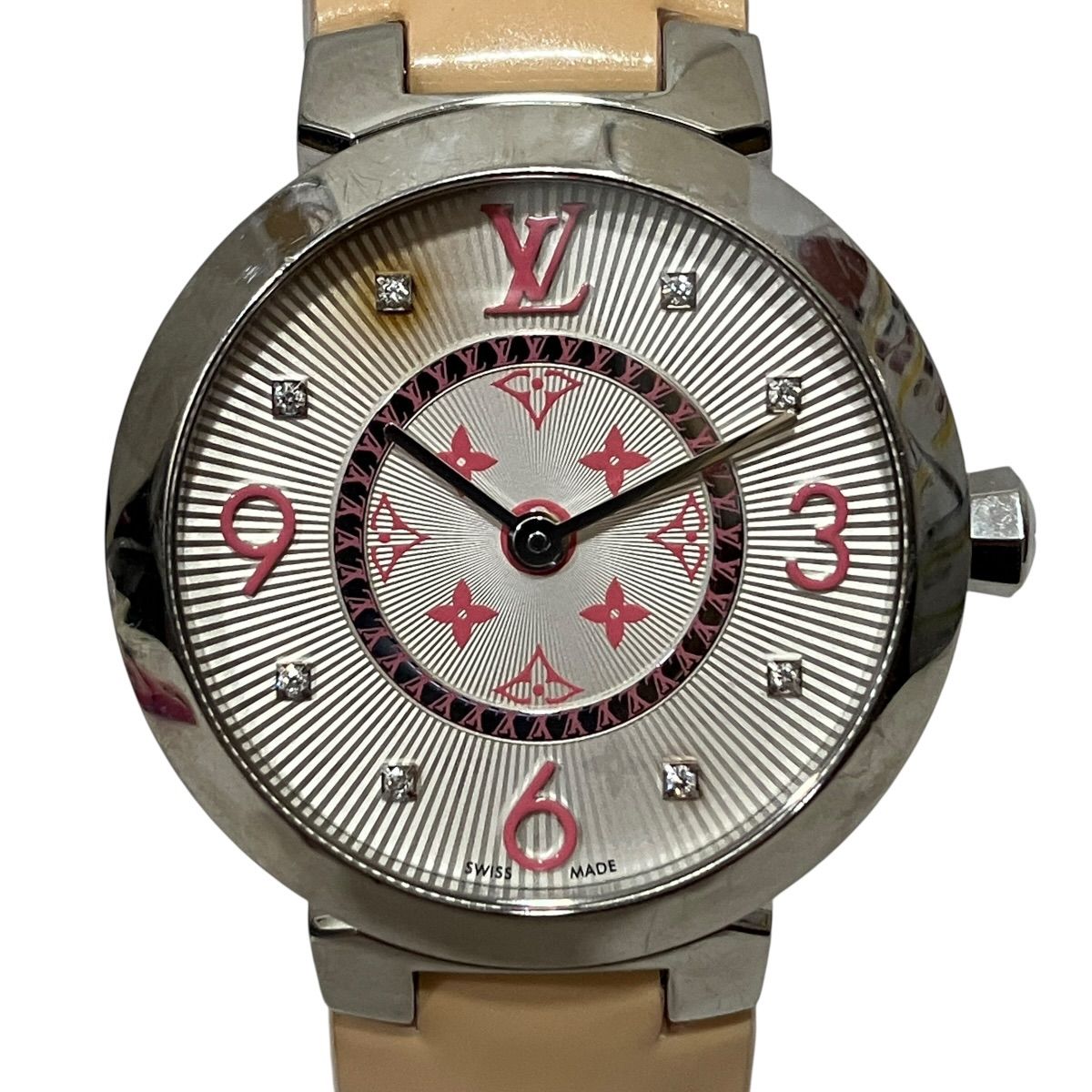 ルイ・ヴィトン LOUIS VUITTON タンブールモノグラムPM モノグラム ヴェルニー 腕時計 総重量約36.3g SS 本革 クオーツ ホワイト文字盤文字盤 Q12MG レディース