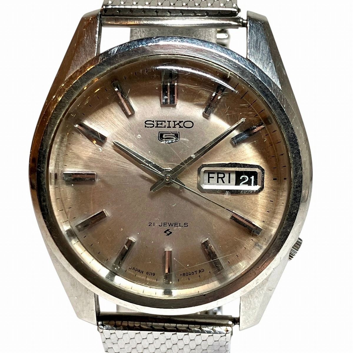 セイコー SEIKO セイコー5 腕時計 総重量約72.8g SS SS 自動巻き シルバー文字盤 6119-8020 メンズ