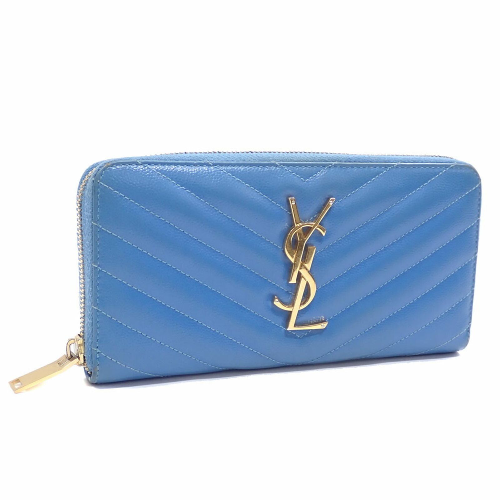 サン・ローラン(Saint Laurent) サンローラン ラウンド 長財布 レディース ライトブルー 水色 レザー 35809 革