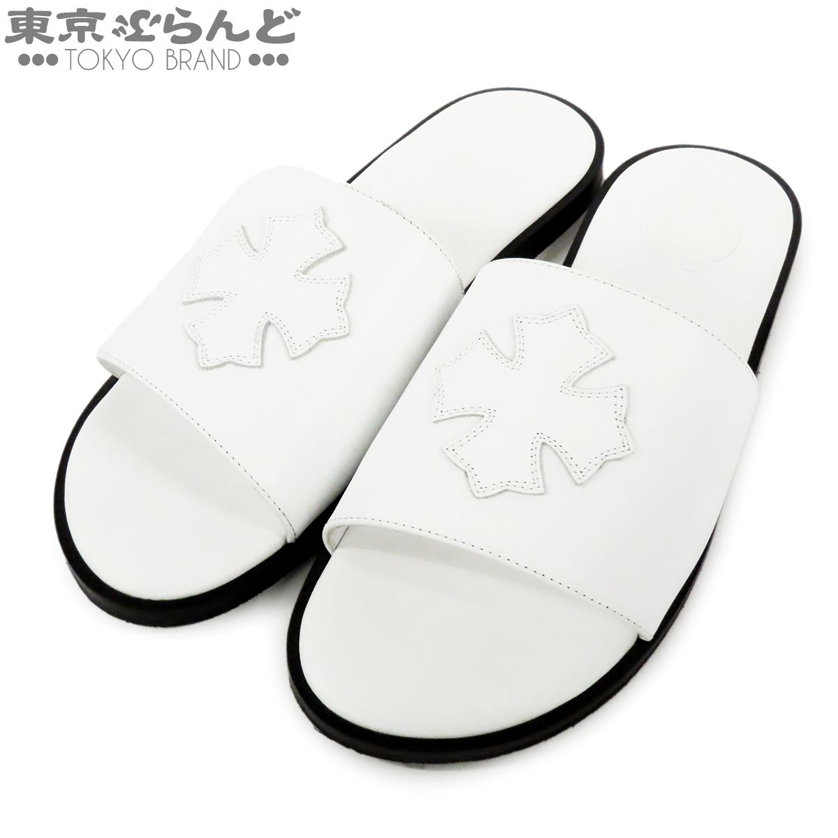クロムハーツ CHROME HEARTS プラスパッチ サンダル ホワイトxブラック レザー 43 メンズ 101864081