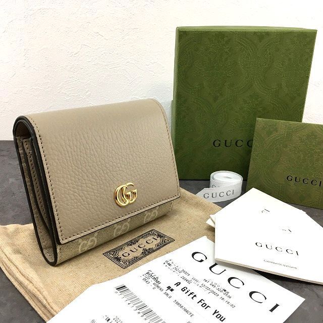 未使用品 GUCCI コンパクトウォレット 598587 ダブルG グレージュ 187