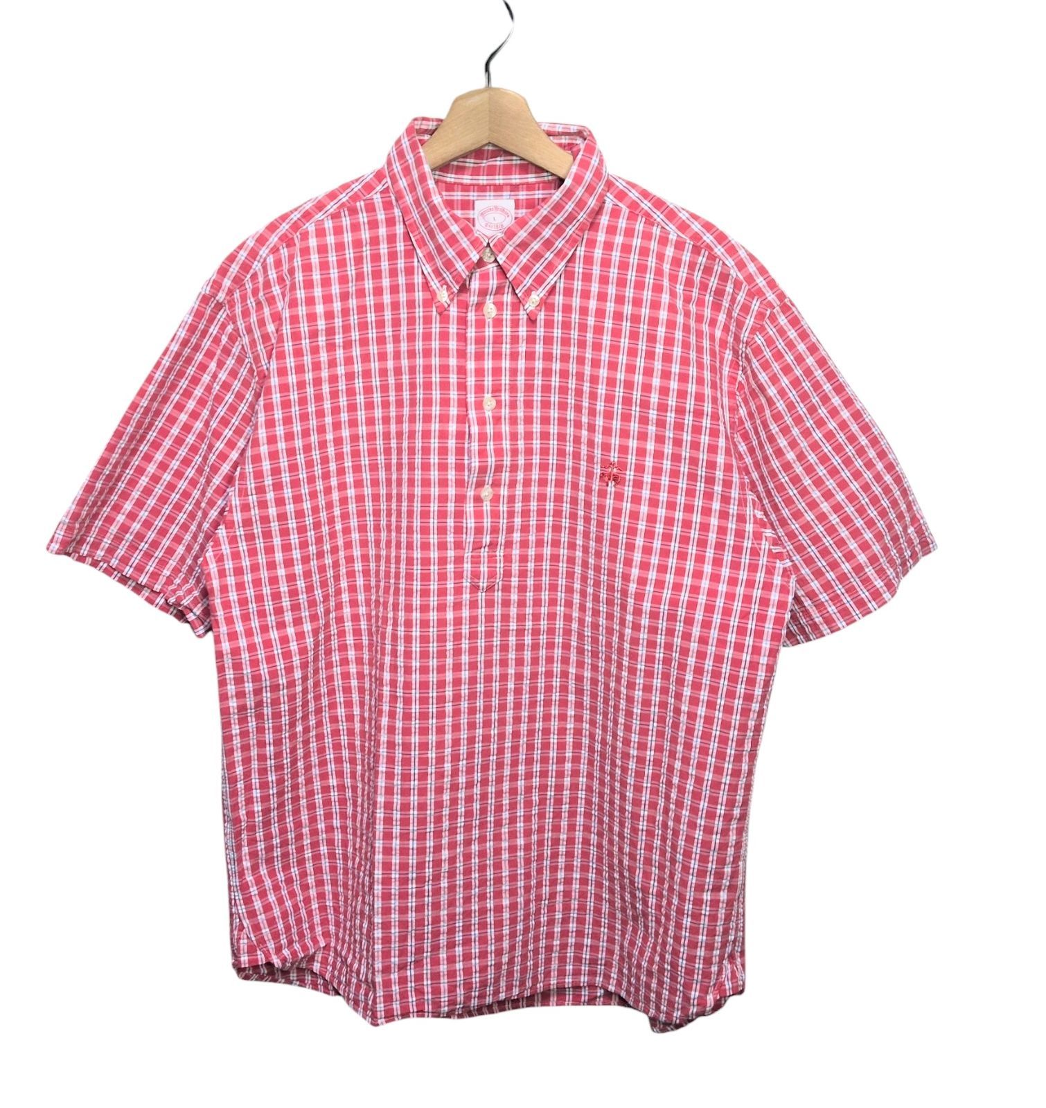 Brooks Brothers ブルックスブラザーズ シアサッカー ギンガムチェック 半袖 BDプルオーバーシャツ L