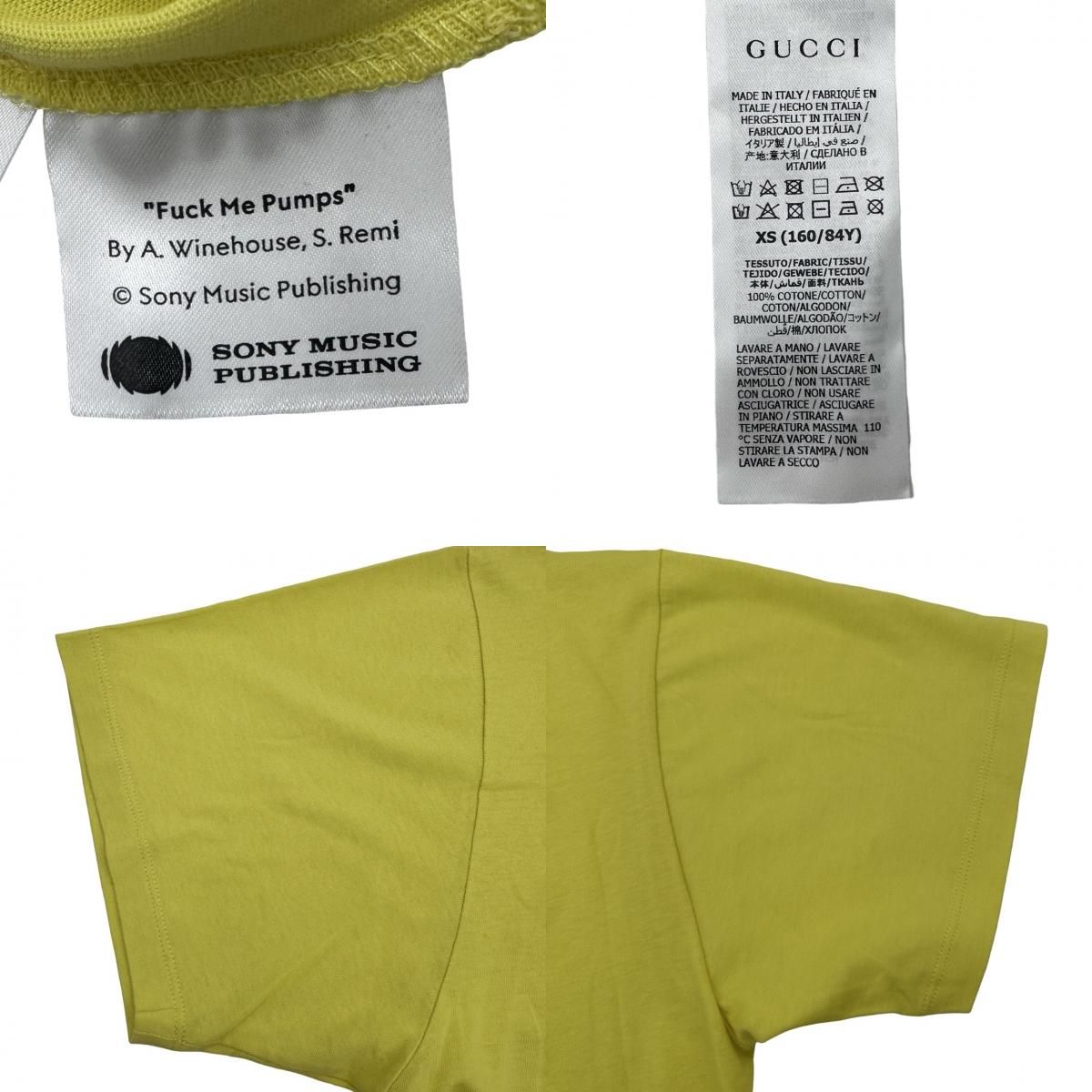 グッチ GUCCI ロゴプリントTシャツ 615044 イエロー コットン メンズ 