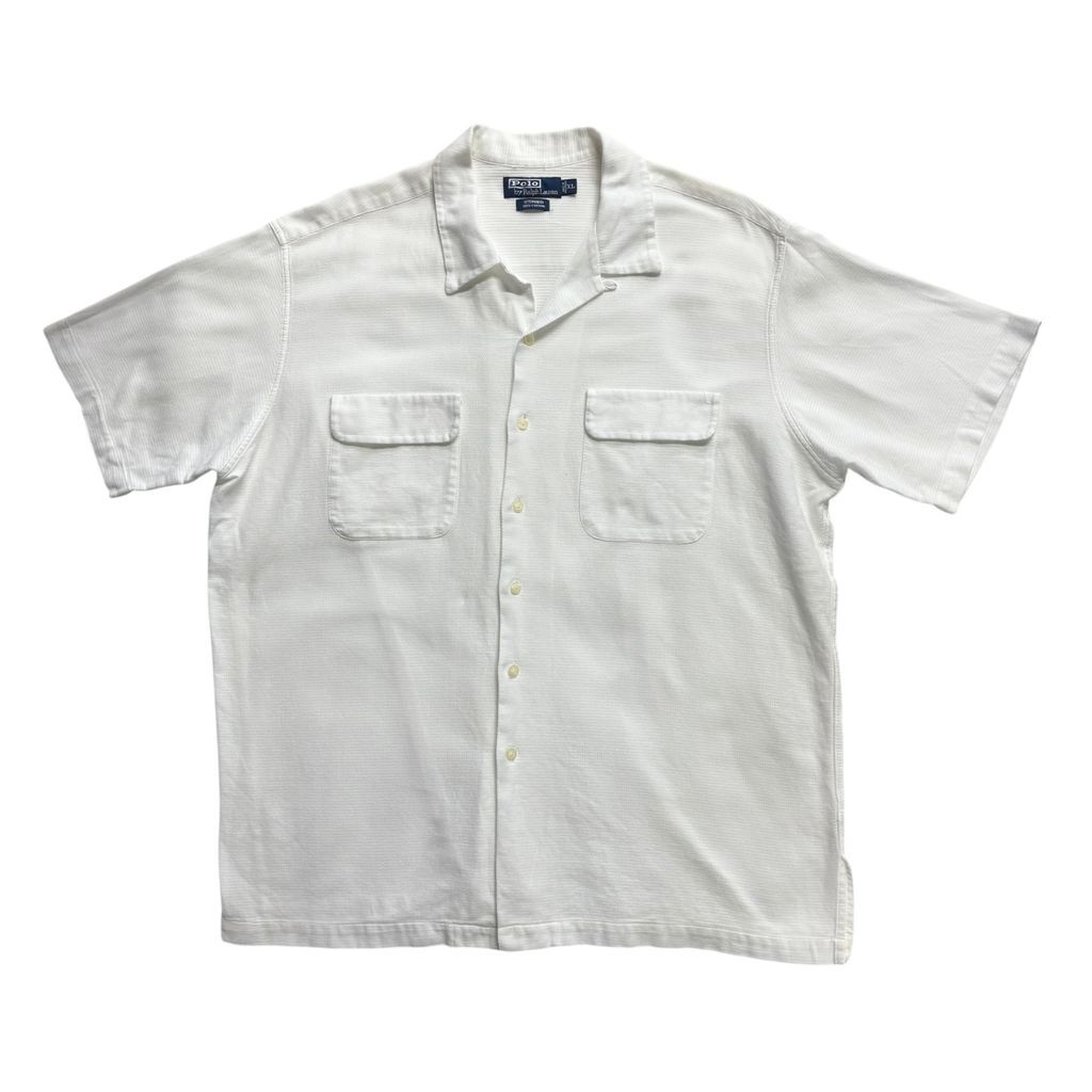 90s Polo by Ralph Lauren STEWARD オープンカラーシャツ XL ホワイト コットン100％ 開襟 半袖 ラルフローレン ボックスシルエット