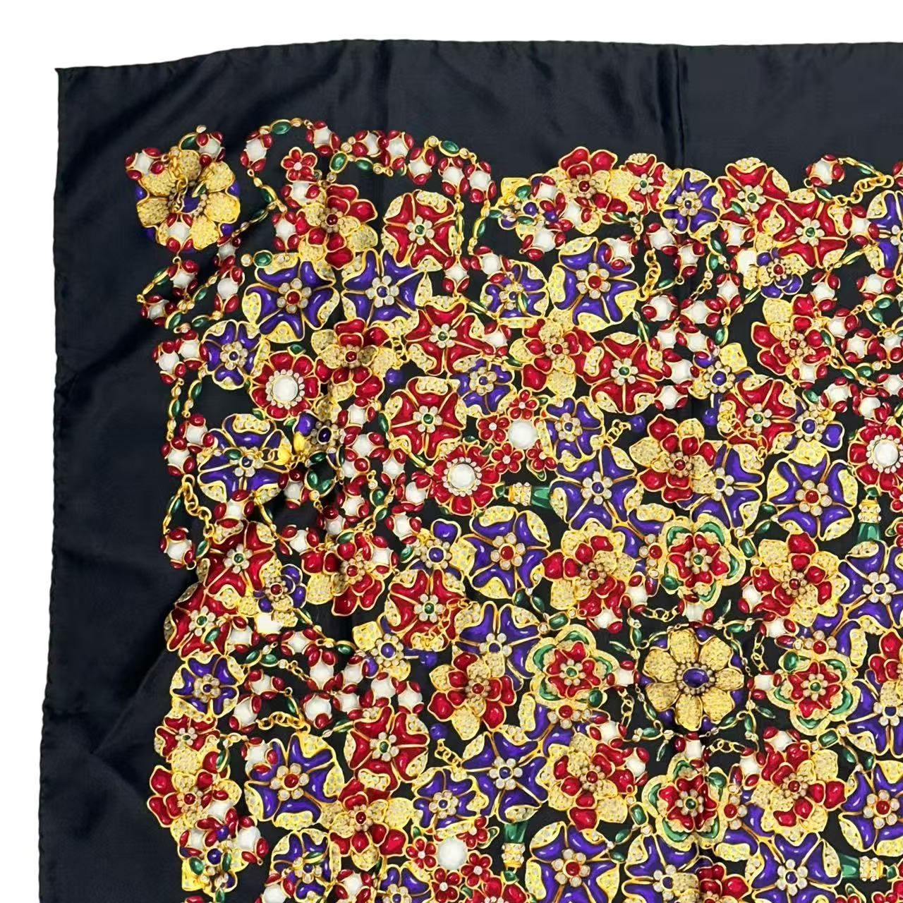 ヴィンテージ 美品 CHANEL シャネル スカーフ シルク 宝石花柄 マルチ