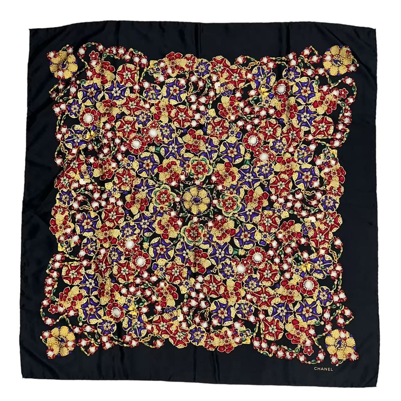 ヴィンテージ 美品 CHANEL シャネル スカーフ シルク 宝石花柄 マルチ