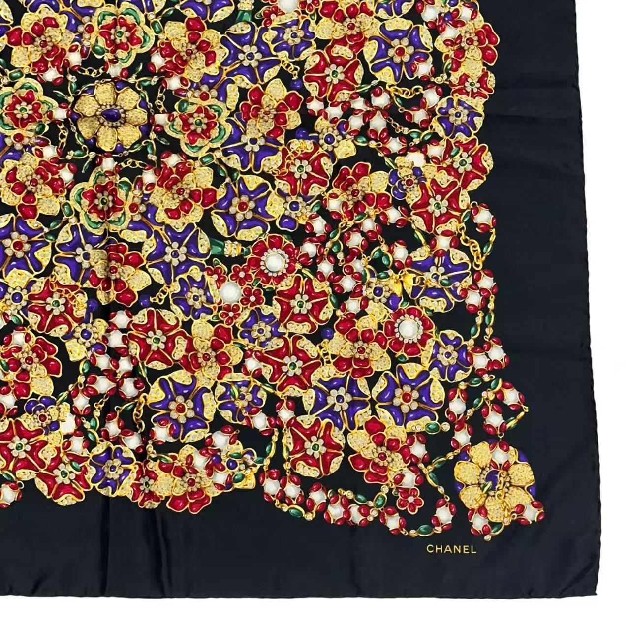 ヴィンテージ 美品 CHANEL シャネル スカーフ シルク 宝石花柄 マルチ