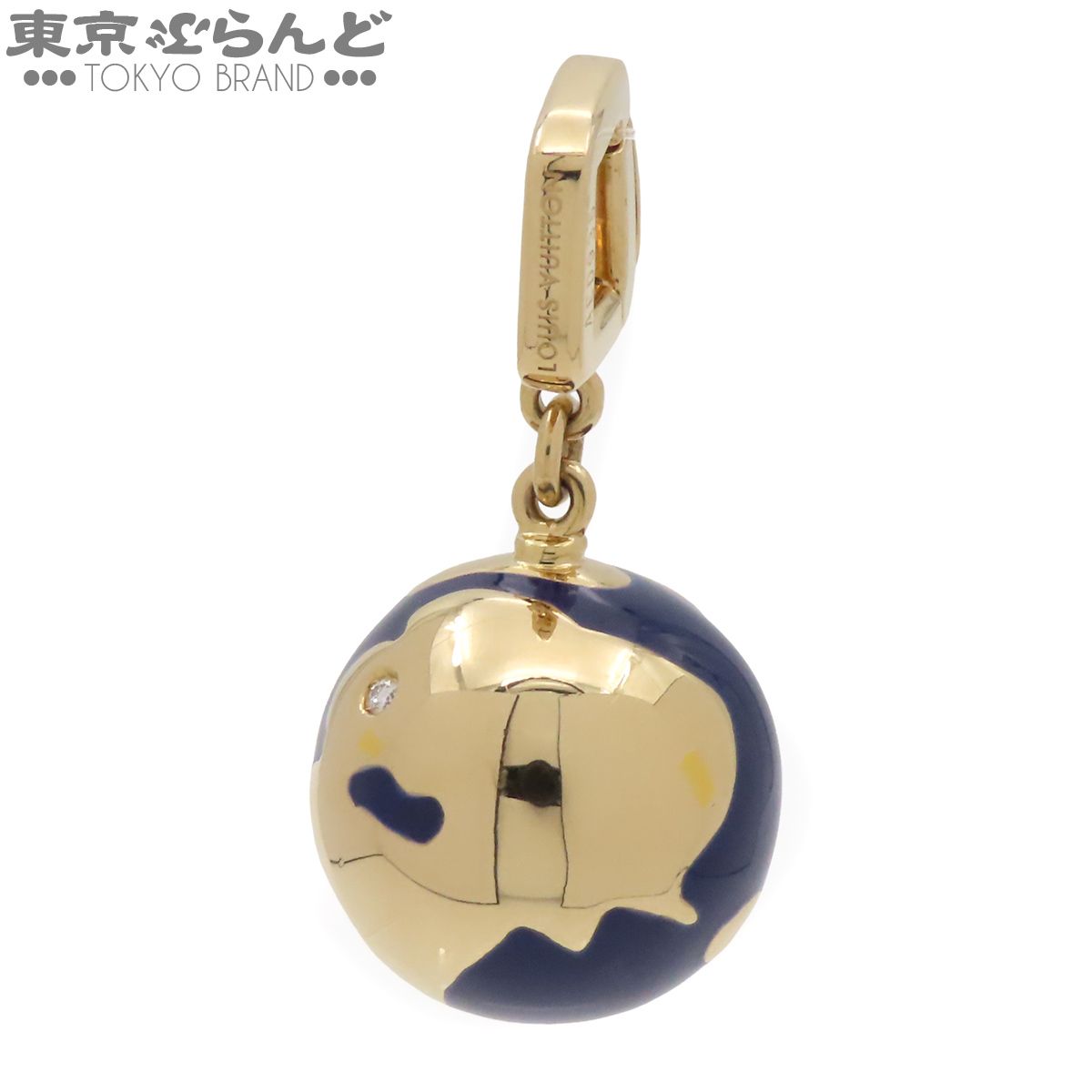 ルイヴィトン LOUIS VUITTON グローブチャーム イエローゴールドxブルー K18YG エナメル 1Pダイヤモンド 地球 ネックレストップ ペンダントトップ ユニセックス 101849694