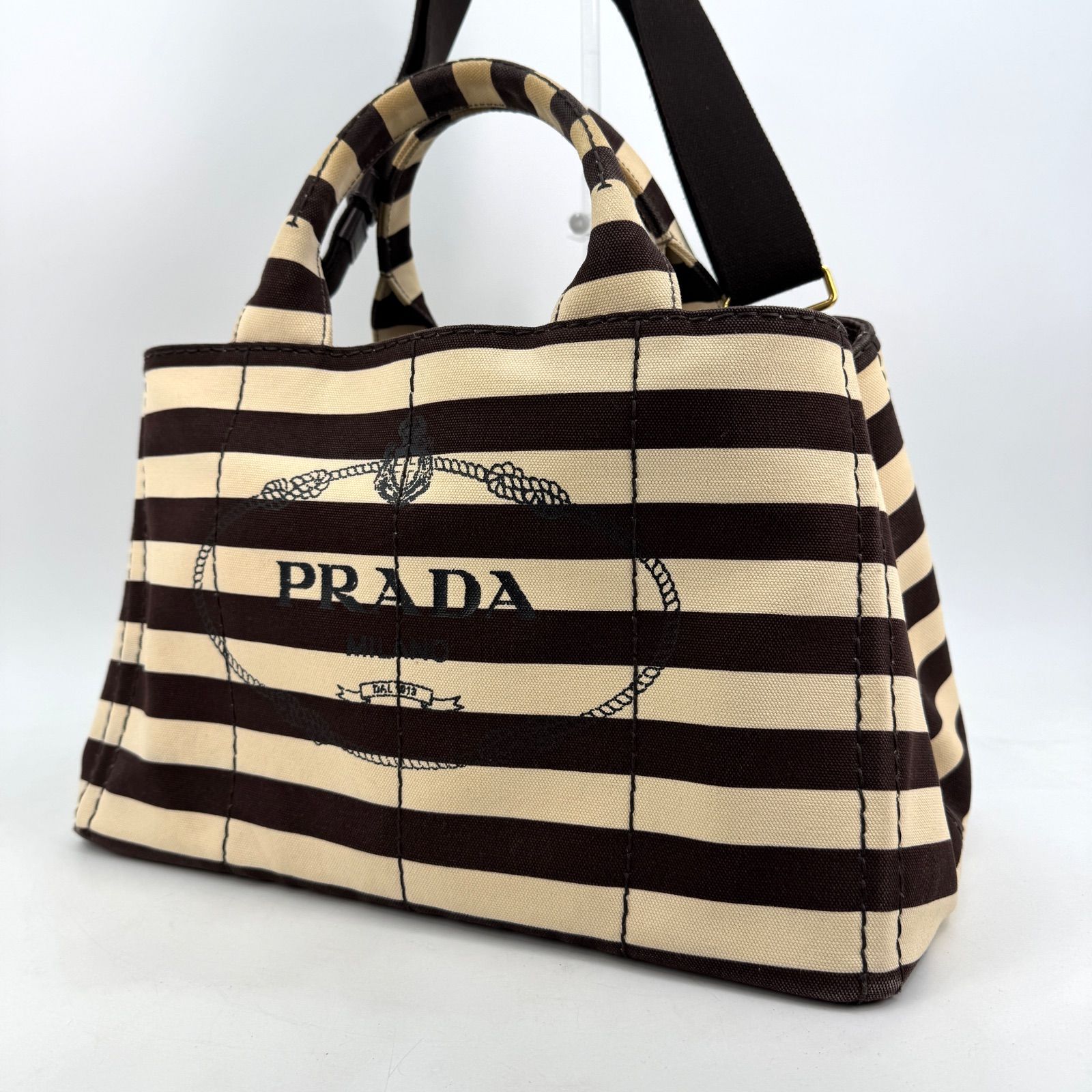 PRADA カナパ トートバッグ 2WAY Mサイズ ブラウン アイボリー - メルカリ