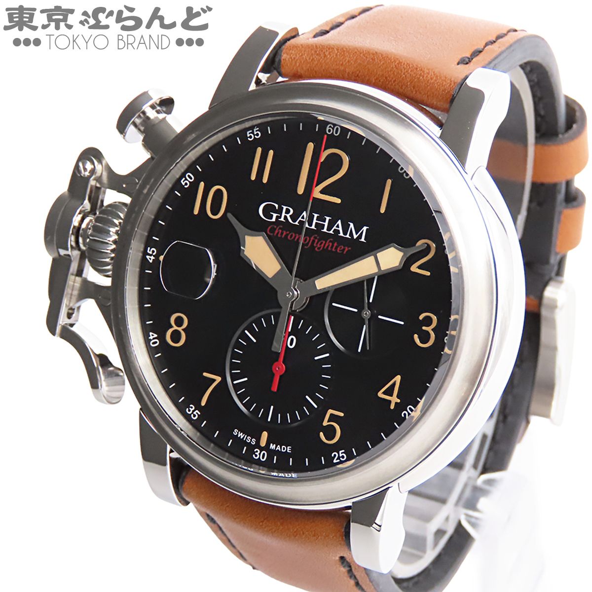 グラハム GRAHAM クロノファイター グランドヴィンテージ 2CVDS.B36A ブラック SS レザー 保証書付 腕時計 メンズ 自動巻 101872615