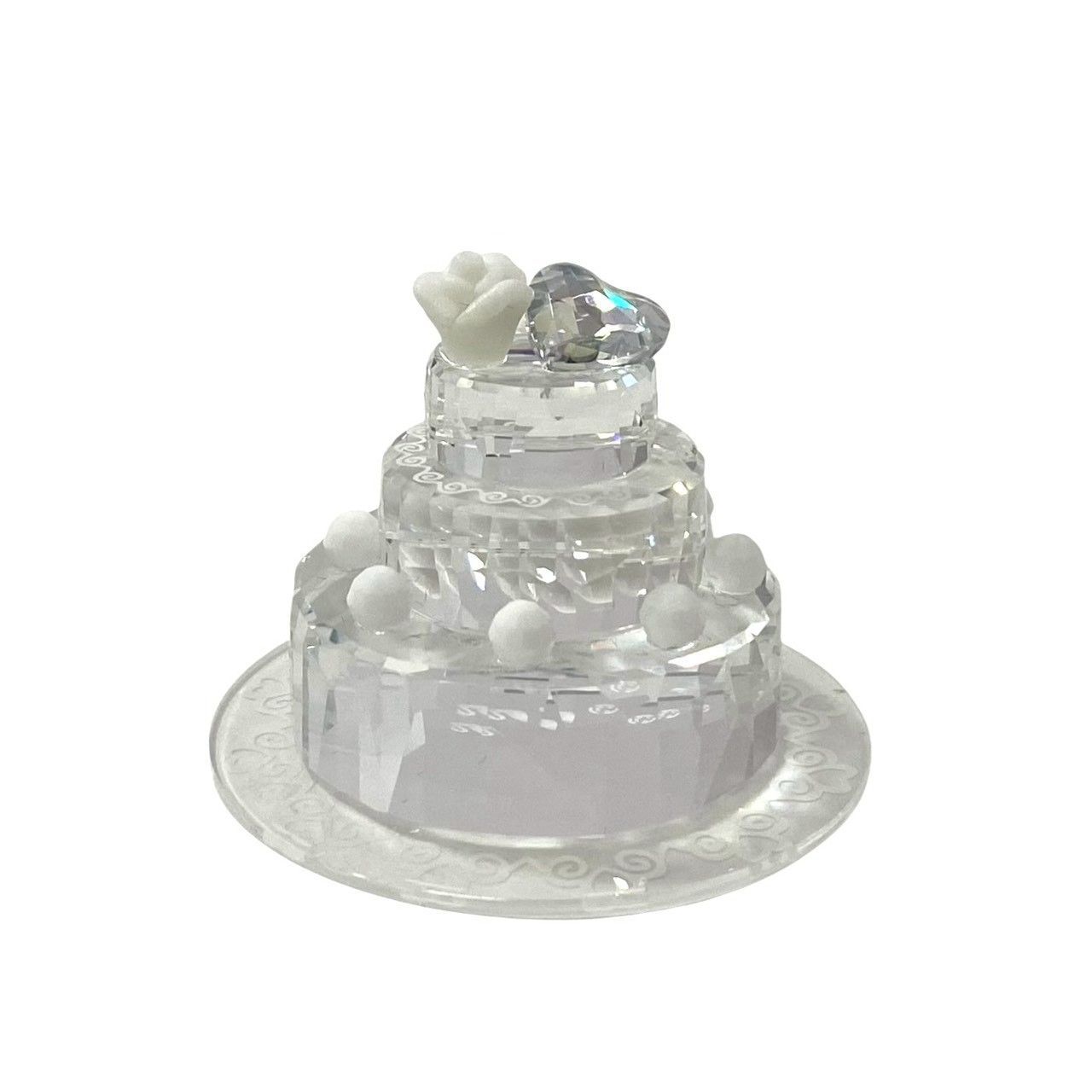 Y【SWAROVSKI】ウェディングケーキ クリスタル ハート ホワイトローズ