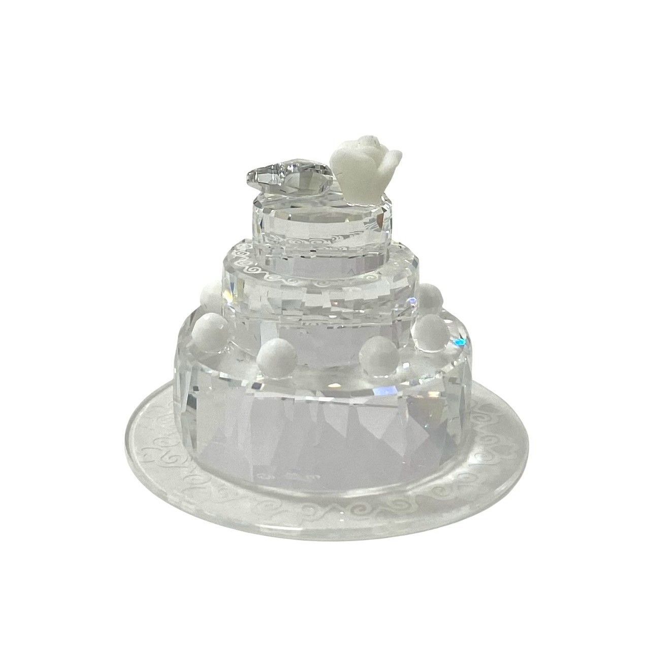 スワロフスキー ウェディングケーキ　クリスタル　3段　可愛い　置物　インテリア Y【SWAROVSKI】ウェディングケーキ クリスタル ハート ホワイトローズ