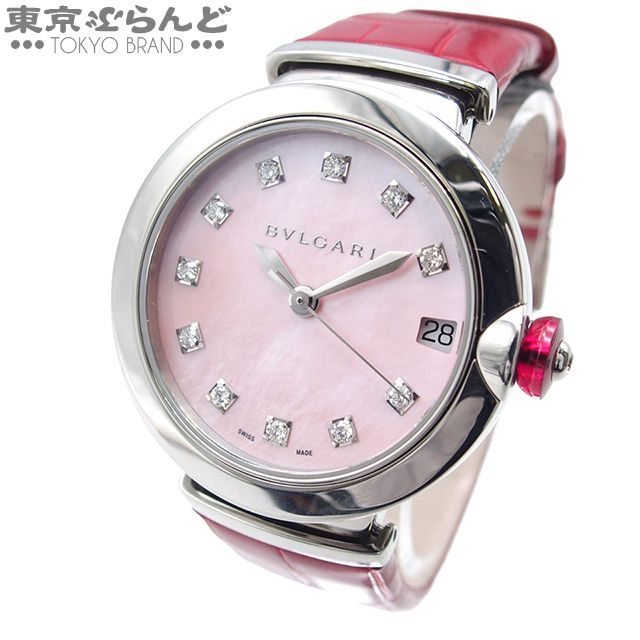 ブルガリ BVLGARI ルチェア LU33S LU33C2SLD/11 ピンクMOP ステンレススチール アリゲーター ダイヤモンド 腕時計 レディース 自動巻 25XM 101826938