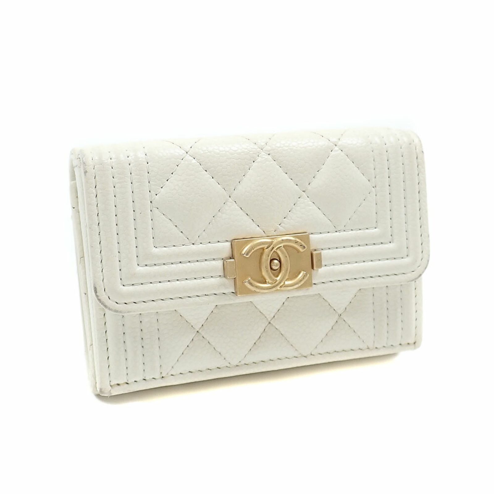 シャネル(Chanel) シャネル 三つ折り 財布 ボーイシャネル レディース ホワイト キャビアスキン A84432 スモールコンパクトウォレット