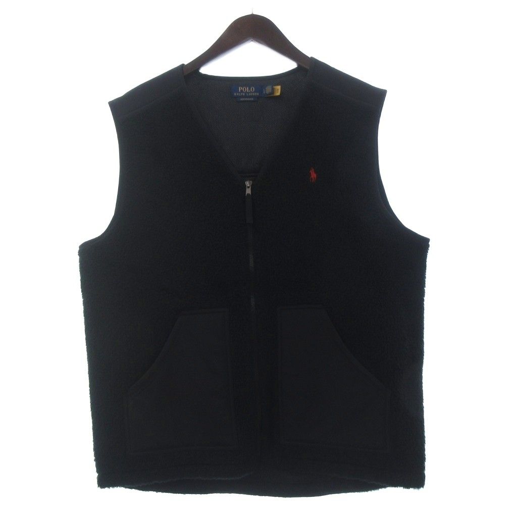 ポロ ラルフローレン POLO RALPH LAUREN 美品 ベスト ジレ ボア 切替 ジップアップ L 黒 ブラック