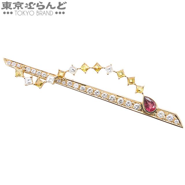 タサキ TASAKI デザイン ブローチ イエローゴールド K18YG ルビー イエローサファイア×ダイヤモンド R0.85ct S1.87ct D1.90ct レディース 仕上済 101820342