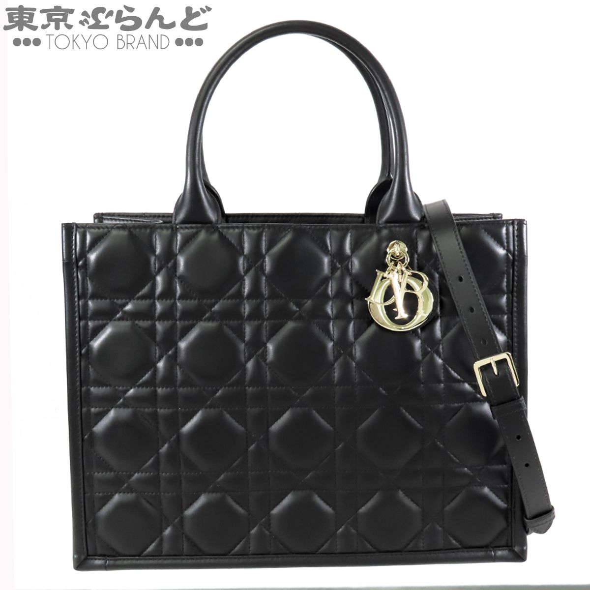 ディオール Dior ブックトート バッグ ミディアム ブラック 黒 レザー