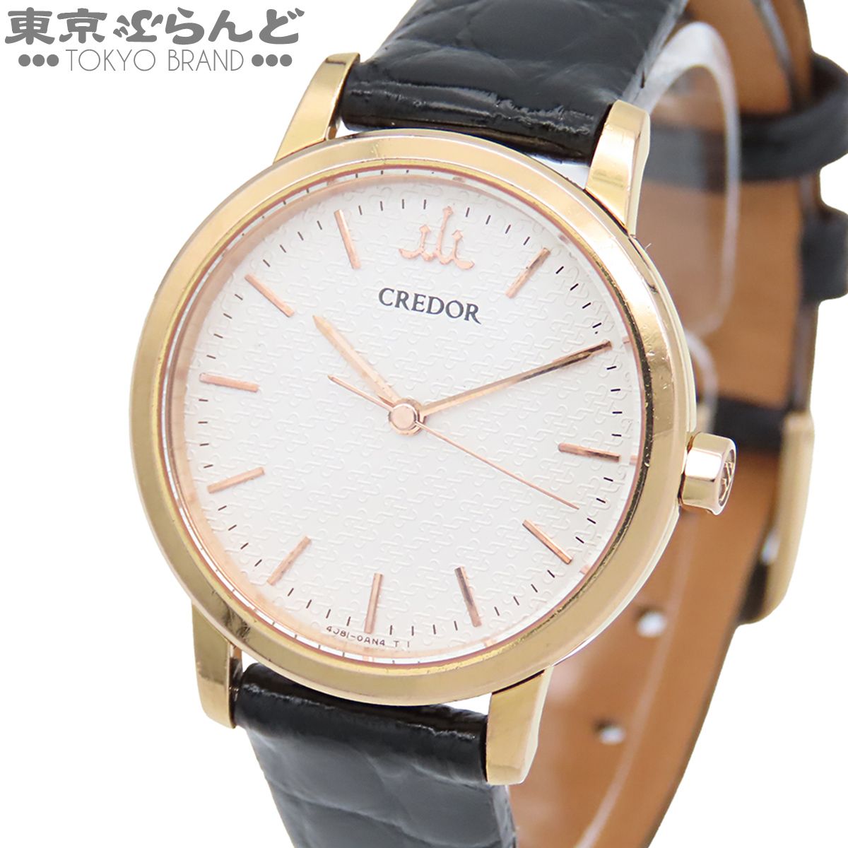 セイコー SEIKO クレドール シグノ 4J81-0AH0/GTAS016 シルバー K18PG レザー 金無垢 社外ベルト 純正尾錠 腕時計 レディース クォーツ 101859814