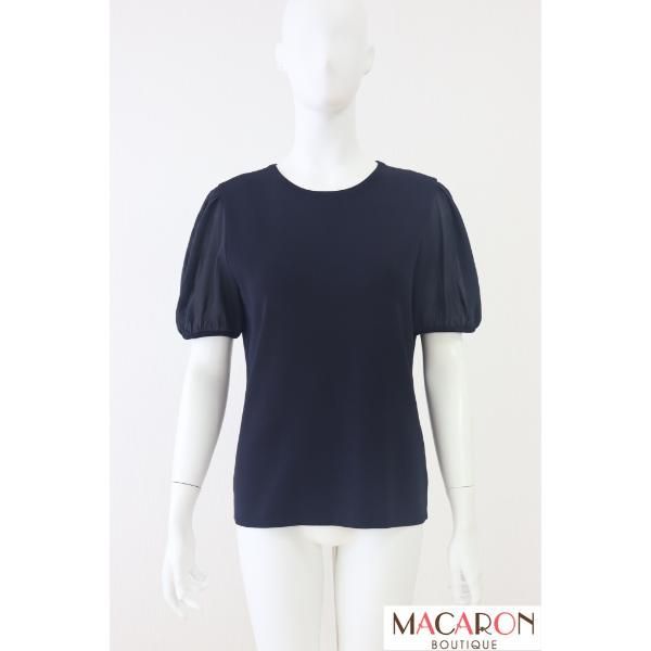 FOXEY　シフォンパフ袖ニットトップス　37161　紺/ネイビー　42サイズ　フォクシー