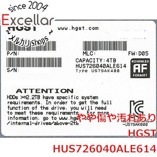 [bn:1] HGST製HDD　HUS726040ALE614　4TB SATA600 7200　500～1000時間以内