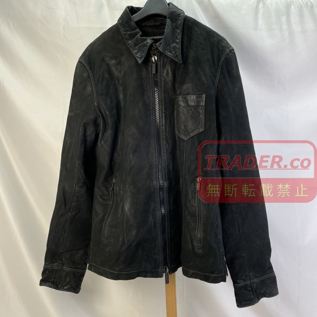 01w-6920 エンポリオ・アルマーニ Emporio Armani レザージャケット ブラック サイズ48 メンズ アウター 【中古品】