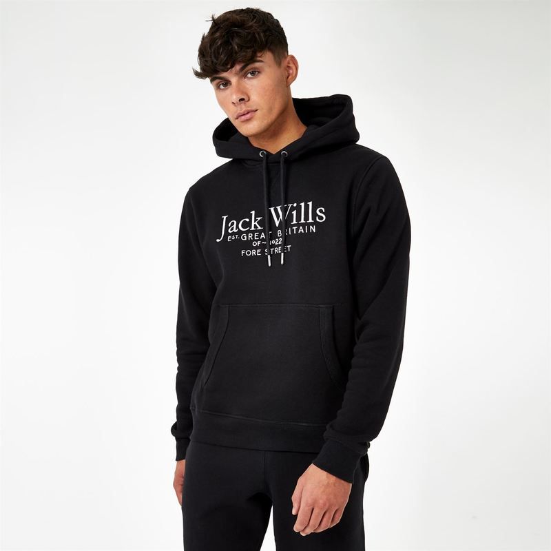 ジャック ウィルス メンズ アウター ニット・セーター ロゴ パーカー グラフィック Jack Wills Batsford Graphic Logo Hoodie Black ブラック