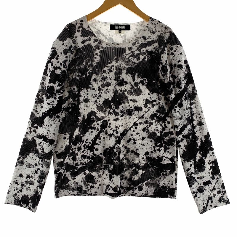 【中古品】 BLACK COMME des GARCONS 1B-T010 PAINTED JERSEY CUT SEW ペイントデザイン 長袖 カットソー 【140-260615-vt-99-fuzh】