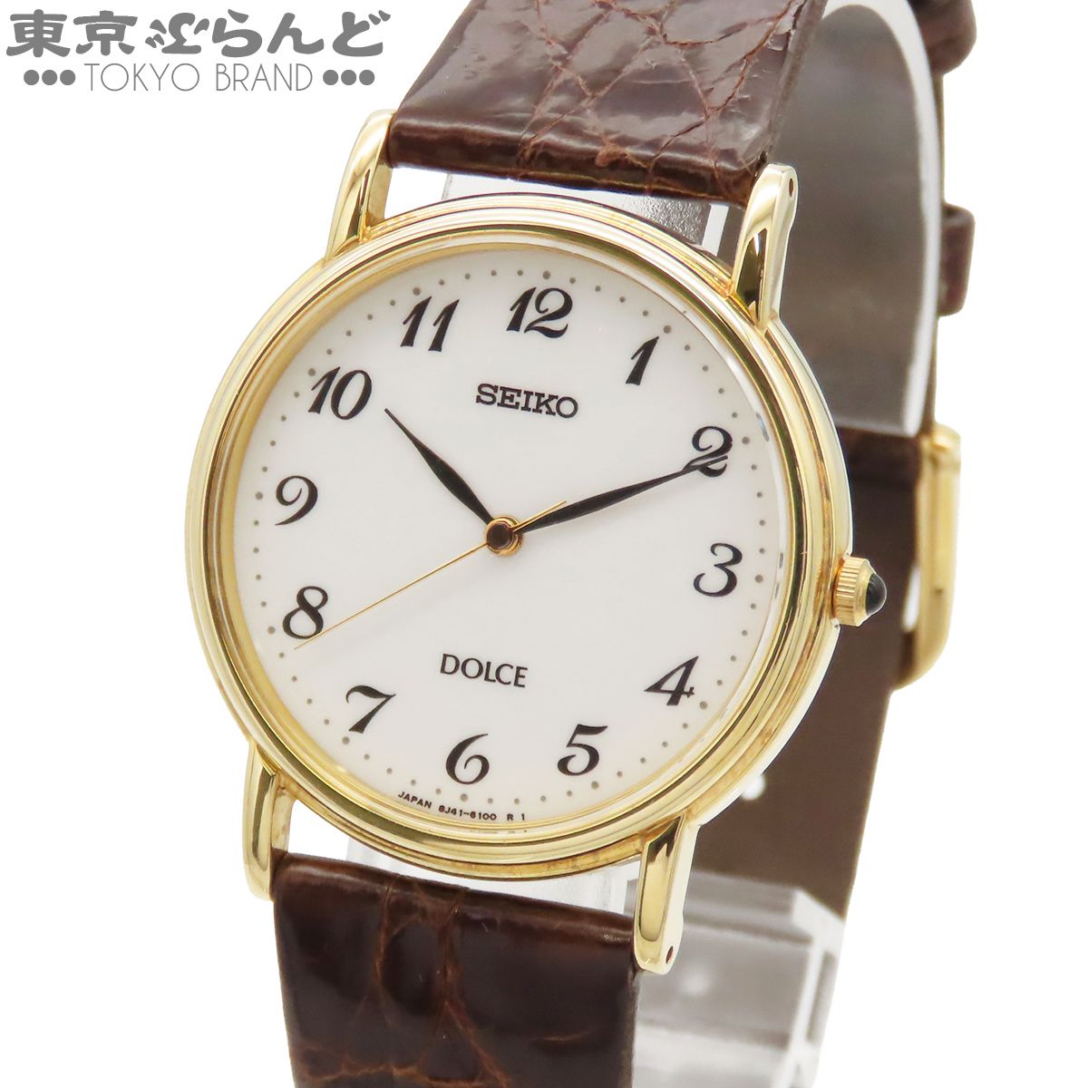 セイコー SEIKO ドルチェ SACM014 8J41-6060 ホワイト K18YG レザー 金無垢 腕時計 メンズ クォーツ 101864465