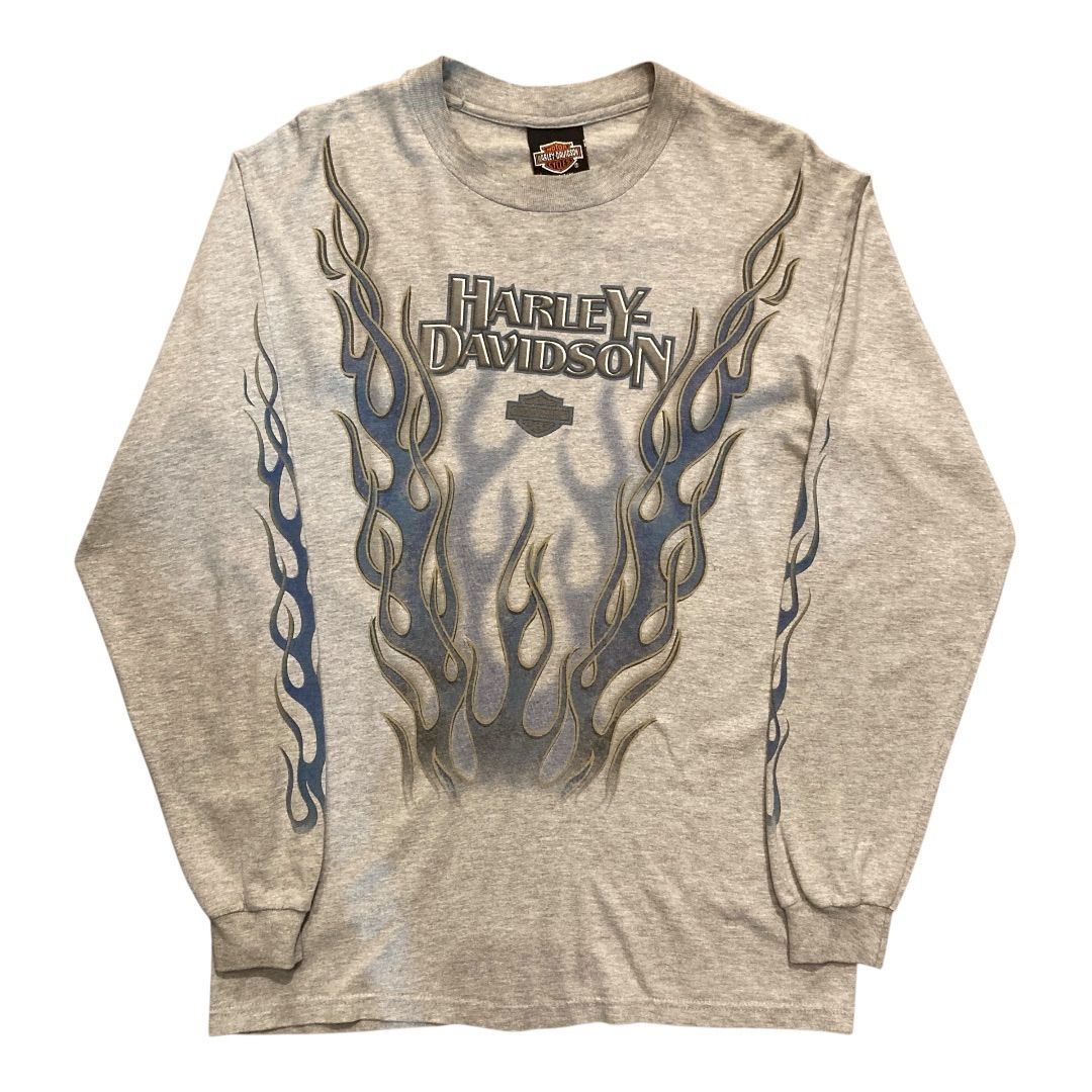 Vintage Harley Davidson Pikes Peak Colorado Springs Blue Flame Long Sleeve T-Shirt Size M/ハーレーダビッドソン 袖ファイヤー 長袖Tシャツ サイズM　【F526】