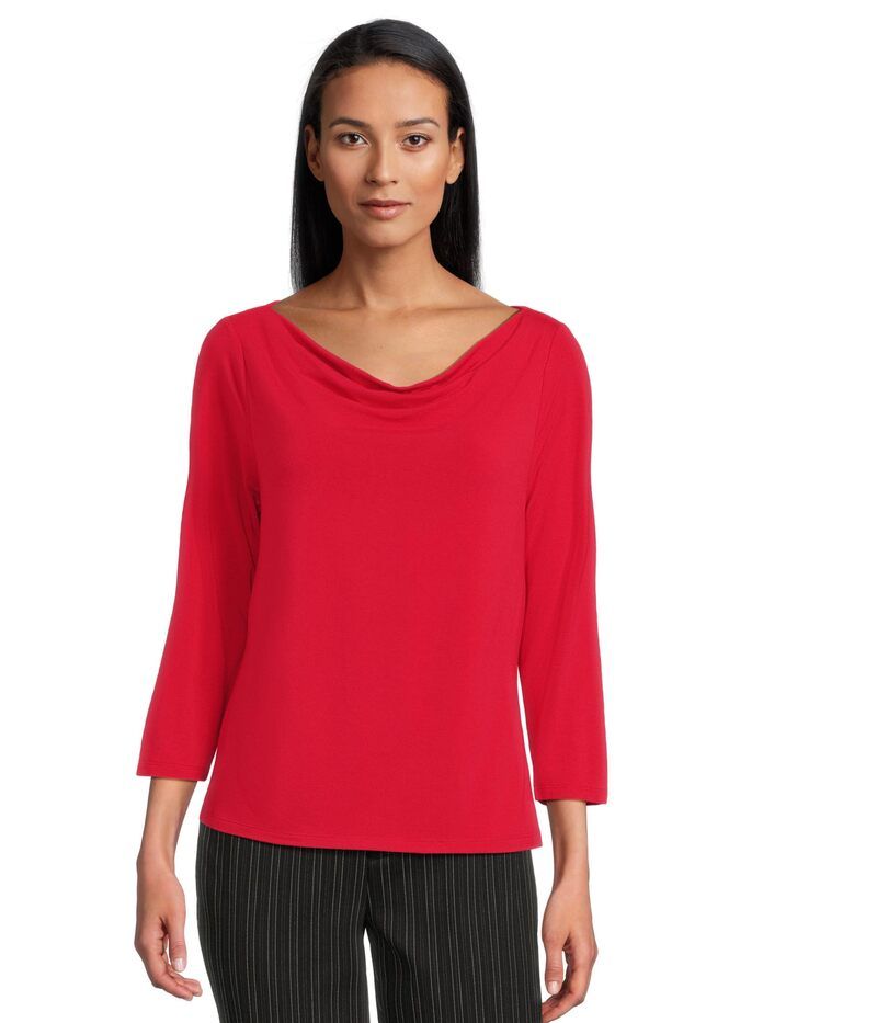 リヴァプール ロサンゼルス レディース トップス シャツ ドレープ ニット Liverpool Los Angeles 34 Sleeve Draped Neck Knit Top Tango Red