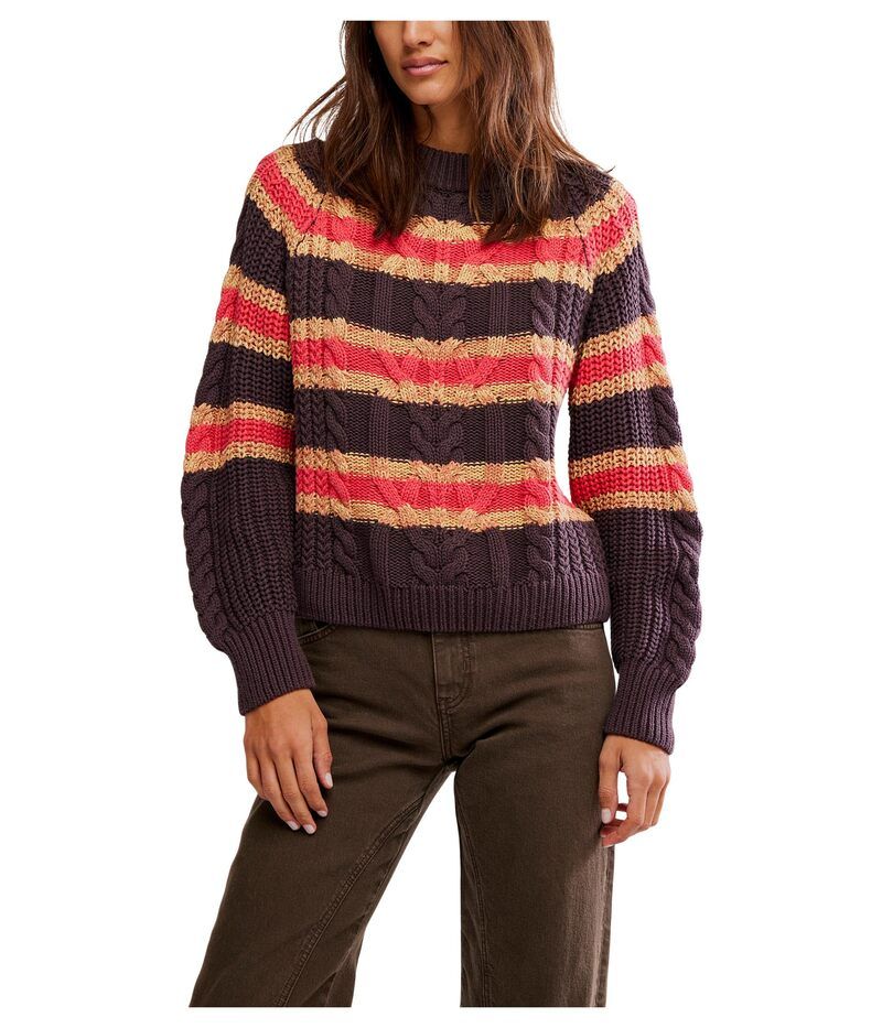 フリーピープル レディース アウター ニット・セーター Free People Frankie Cable Striped Pullover Chocolate Combo チョコレート